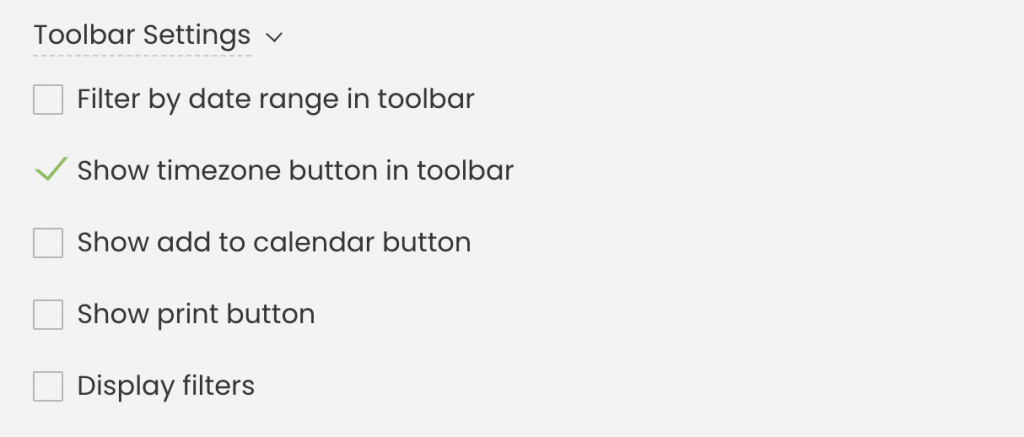 print screen of Timely toolbar settings