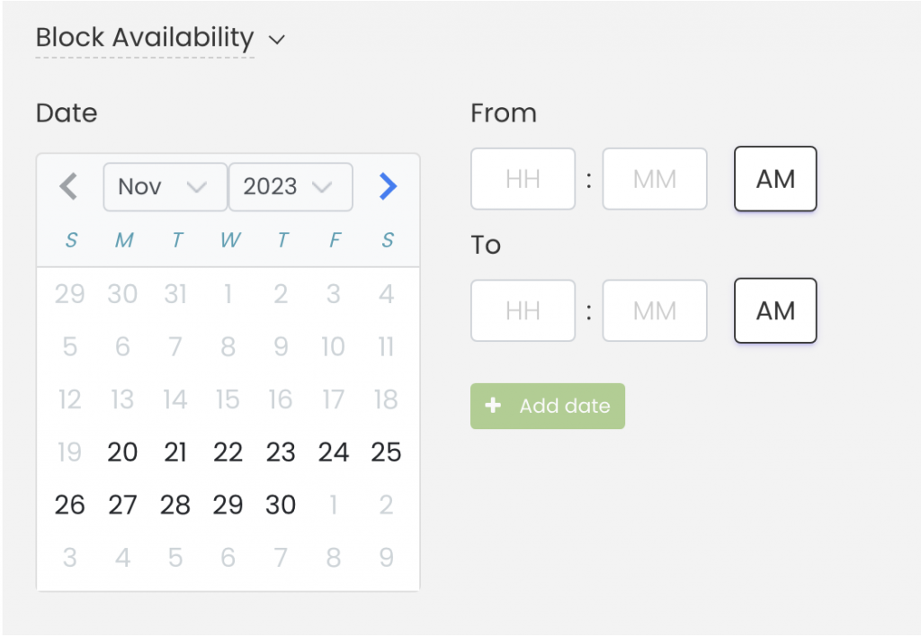 screenshot of block availability feature when creating event spaces