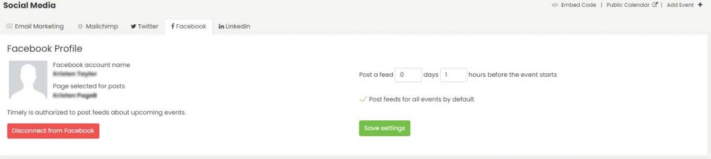 print screen of Timely dashboard where you set up the Facebook automation