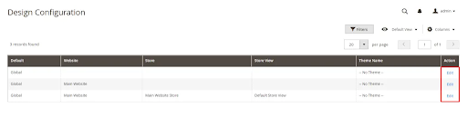 print screen of magento (adobe commerce) design configuration tab.