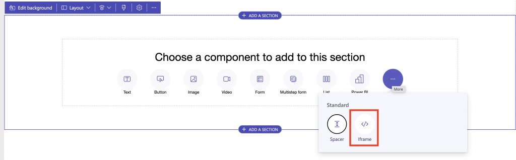print screen Power Pages add a component step