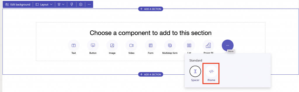 プリント スクリーン Power Pages でコンポーネント ステップを追加する