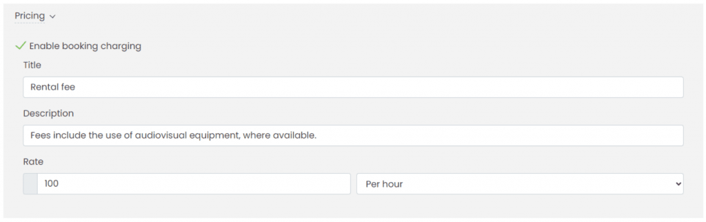 Timely venue management software dashboard space pricing settings for paid space reservations.