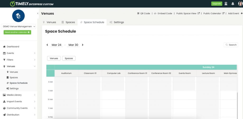 Timely dashboard view of space schedules.