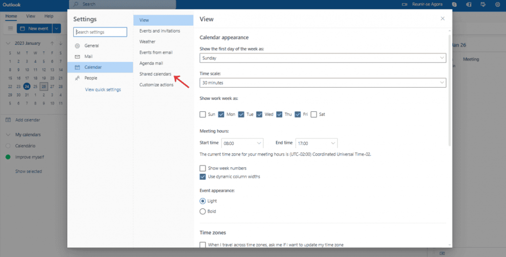 Outlook カレンダー公開オプション