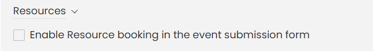 Checkbox to enable Resource Booking in the event submission form.