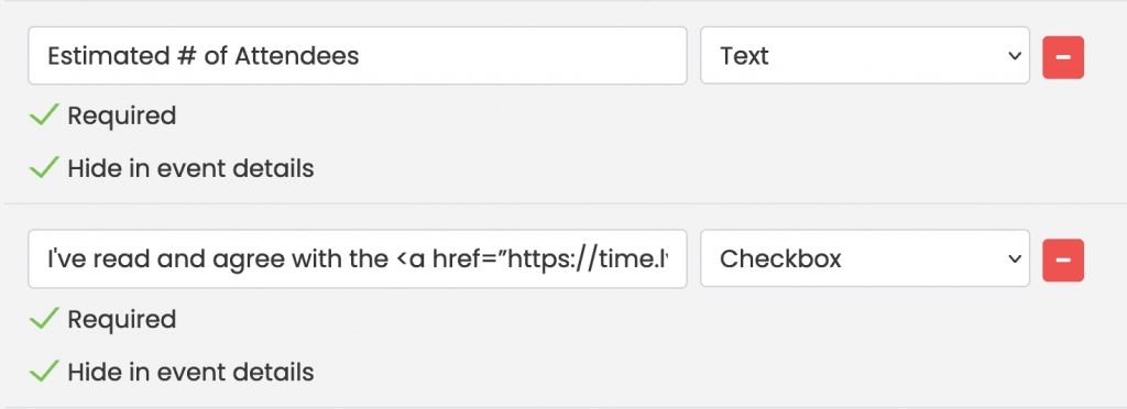 examples of space bookings custom fields.