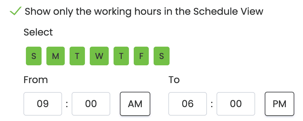 Timely スケジュールビューの会場管理の稼働時間。