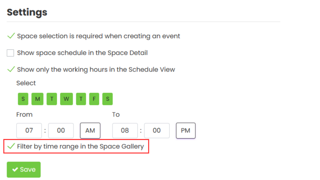 Setting to Enable the Time Range Filter.