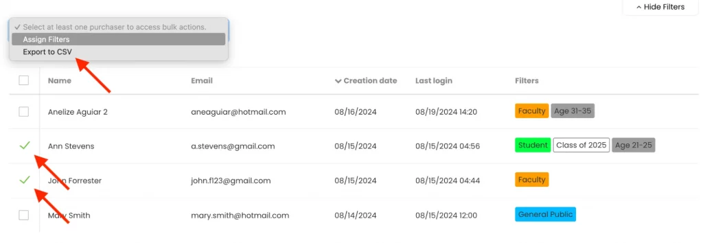 illustration of how to export contact information from Timely's Contacts Management module.