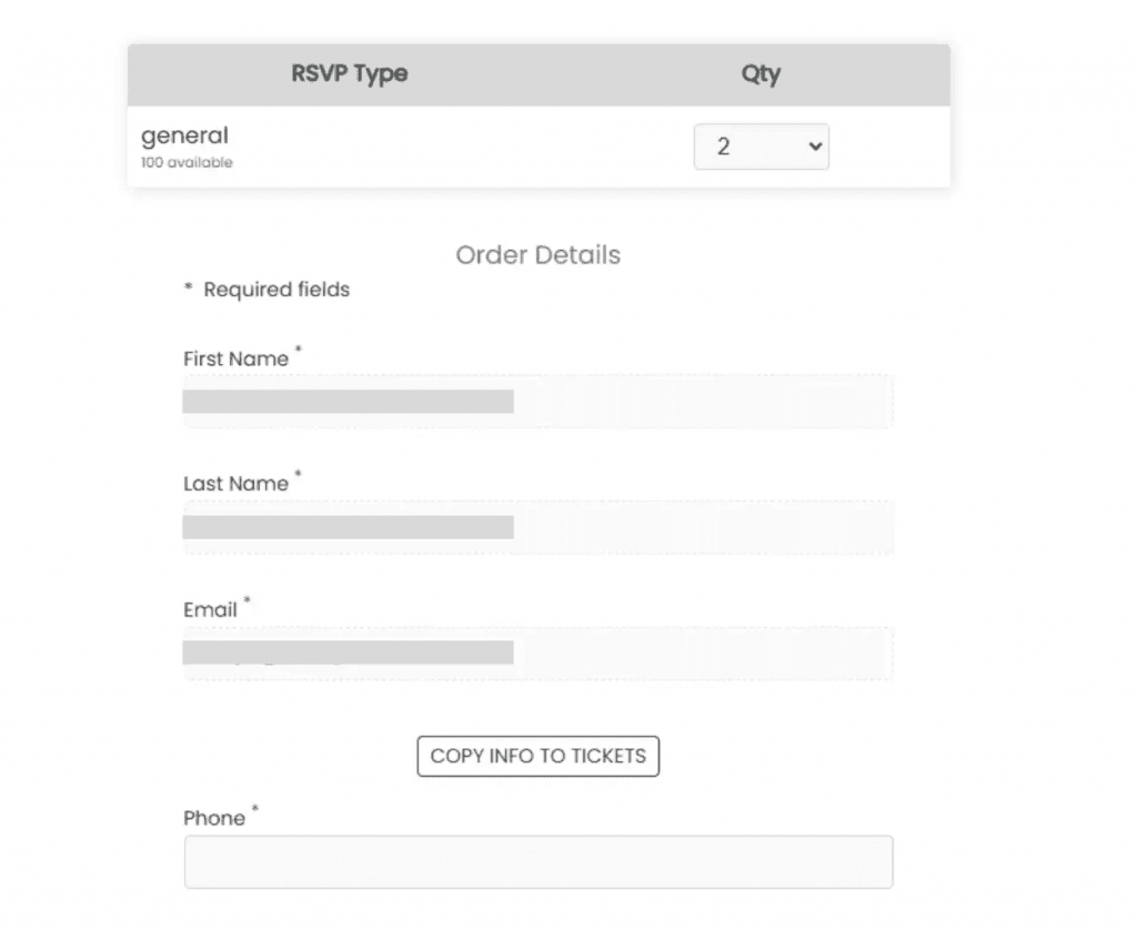 Timely’s custom fields displayed on the ticketing checkout.