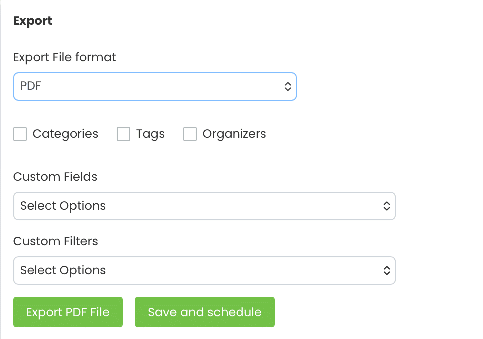 After selecting PDF as your export file format, you have additional options.