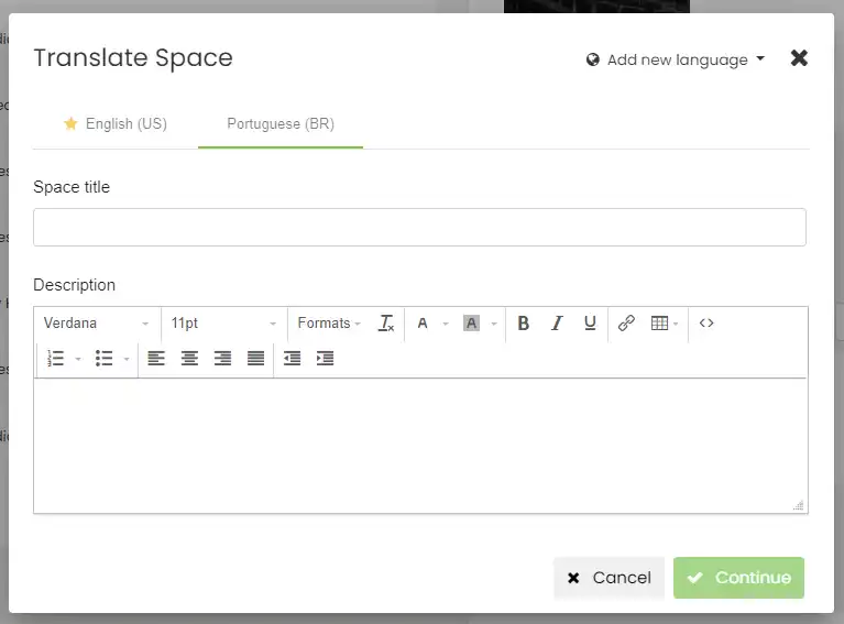 Automated translation of space content.