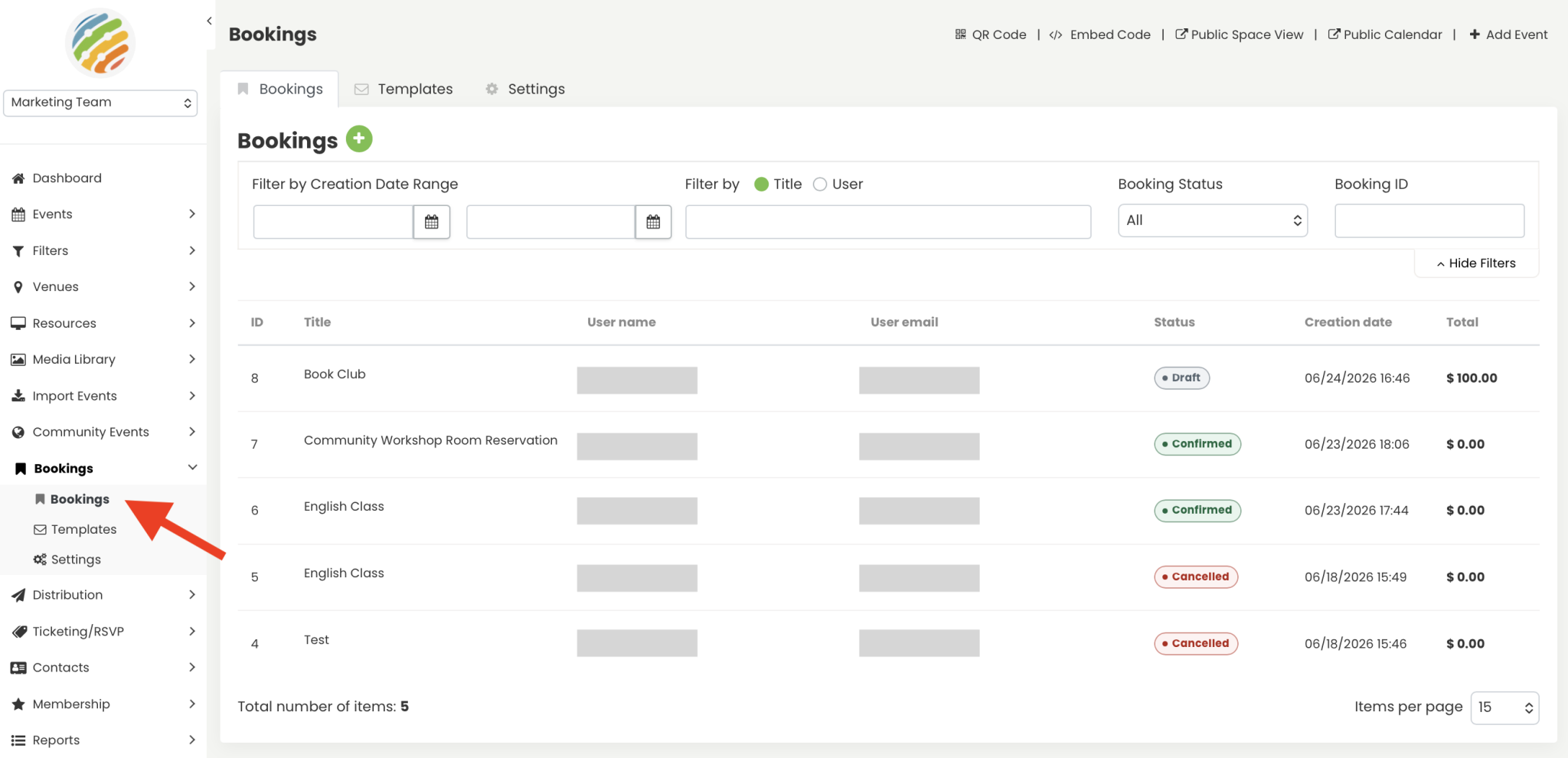 How to Access the Bookings List