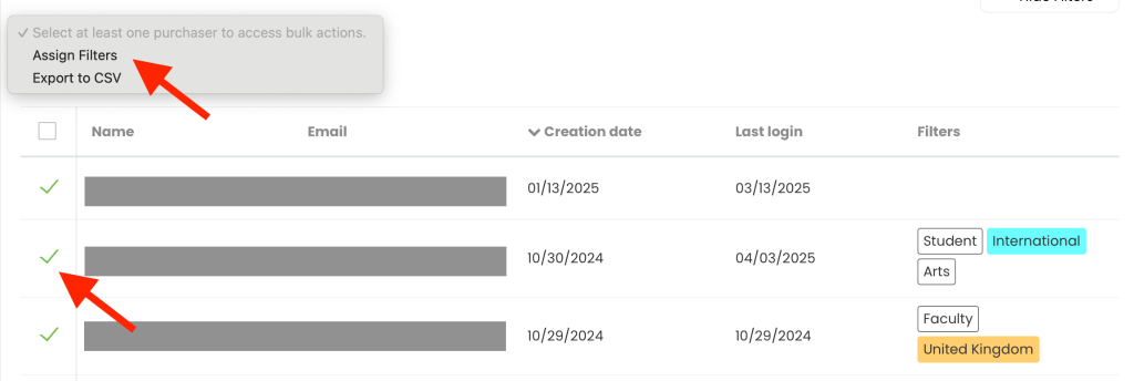 Bulk options for contacts.