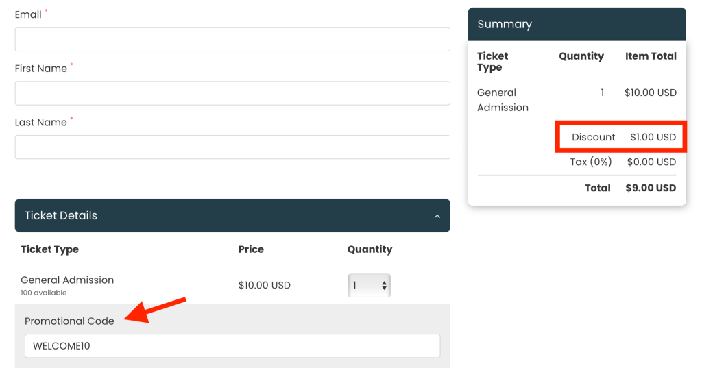 Promotional code section for Point of Sales.