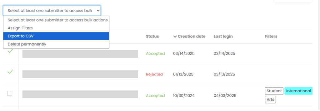 Bulk actions for contacts.