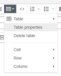 The table menu within the event description box
