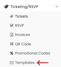 Druckbildschirm von Timely Event-Plattform-Dashboard mit Hervorhebung des Abschnitts mit den Ticketing-Vorlagen