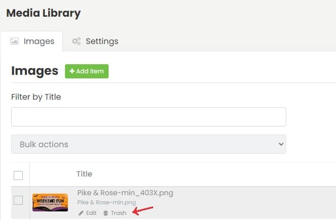 print screen of Timely event platform showing how to delete individual images
