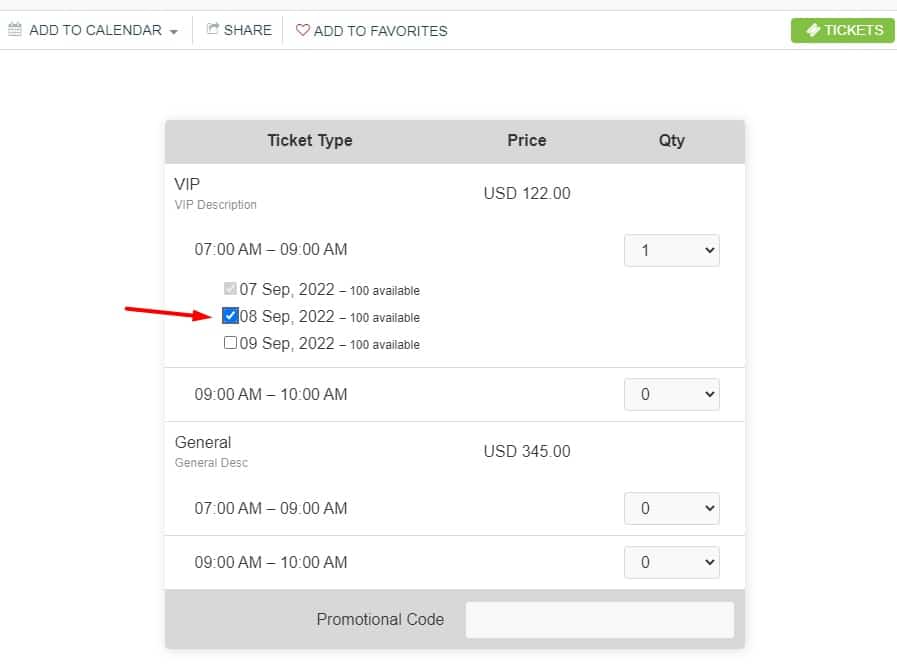 print screen of Timely event software showing multiple event recurrences on the checkout