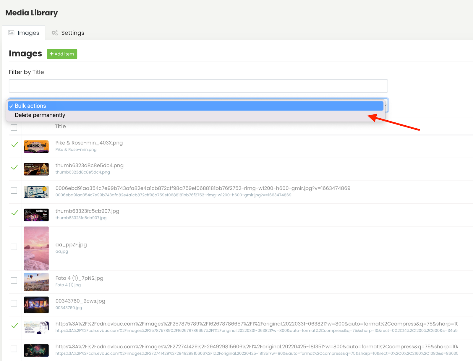 print screen of Timely event software highlighting bulk actions