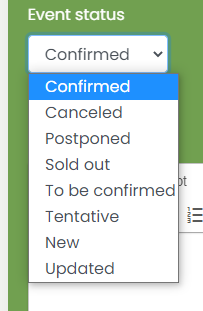 tela de impressão de todos os status possíveis para seus eventos