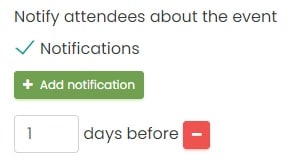 schermata di stampa dell'opzione di notifica all'interno della personalizzazione Costi e Biglietti