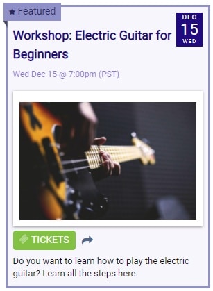 schermata di stampa di un evento in primo piano nella visualizzazione pubblica di un calendario di eventi con colori modificati