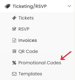 Stampa schermo di Timely dashboard che evidenzia la funzionalità dei codici promozionali
