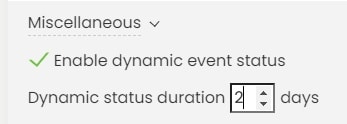 print screen da opção Enable dynamic event status