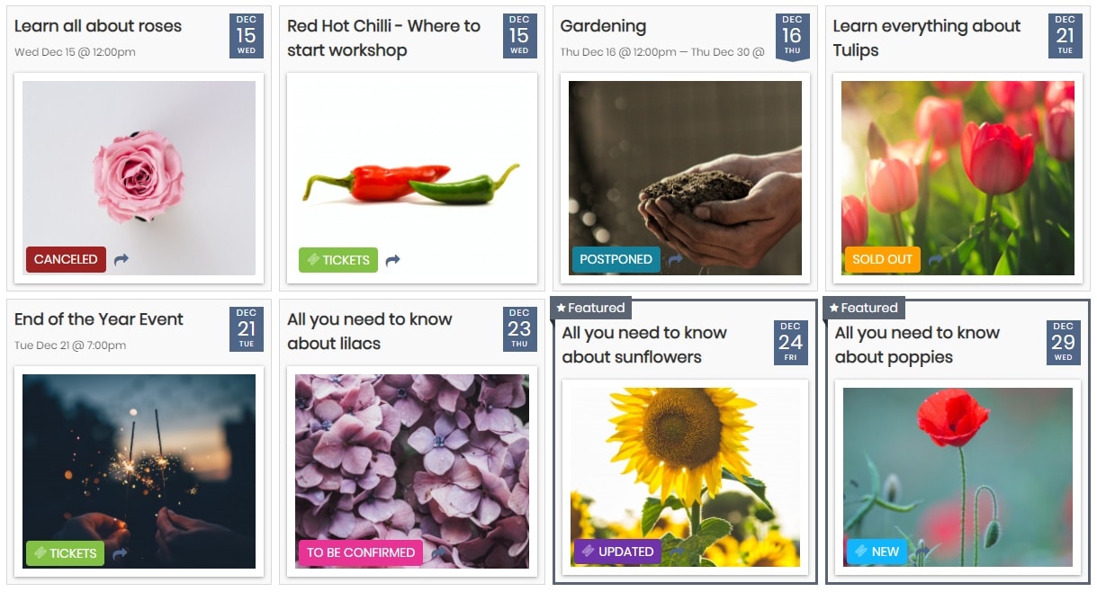 tela de impressão de um exemplo de calendário com vários status para diferentes eventos