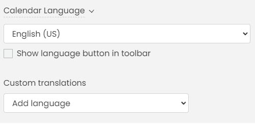 tela de impressão das configurações de idioma público do calendário