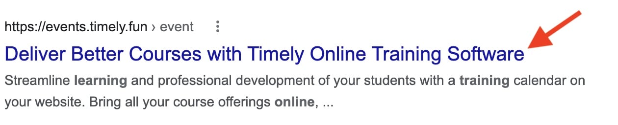 Schermata di stampa della SERP che mostra il nome dell'evento applicato come tag del titolo per la pagina dell'evento