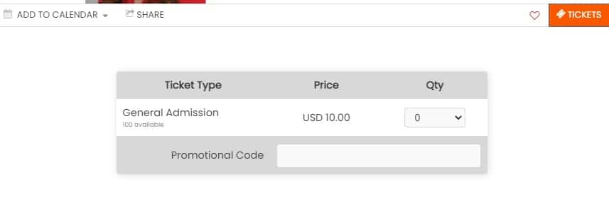 screenshot del checkout per gli eventi a pagamento