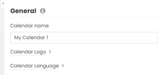 tela de impressão de Timely painel de software de eventos destacando onde encontrar o menu de idiomas do calendário