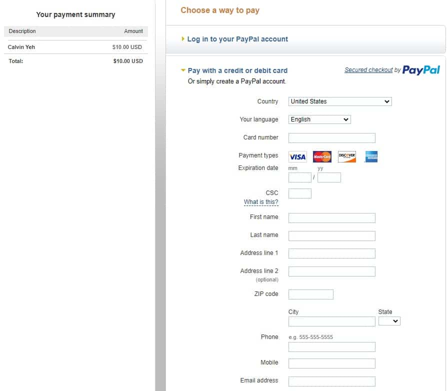 stampa la schermata del checkout di paypal per completare il pagamento