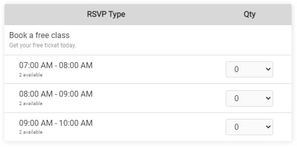 stampa schermata dell'opzione RSVP registrazione fascia oraria sul calendario pubblico