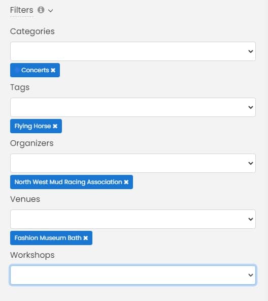 tela de impressão de configurações de filtros para incorporar seu calendário em seu site