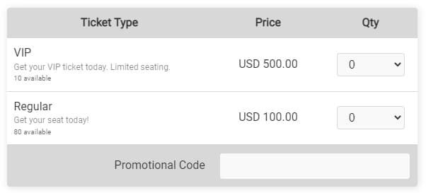 schermata di stampa delle opzioni del tipo di biglietto sul calendario pubblico