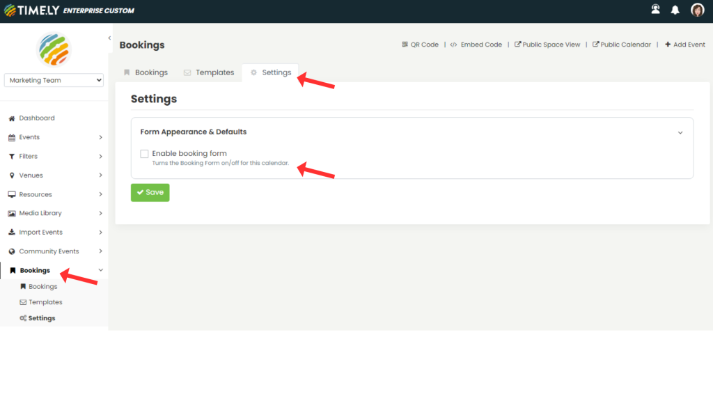 Enable the Booking Form