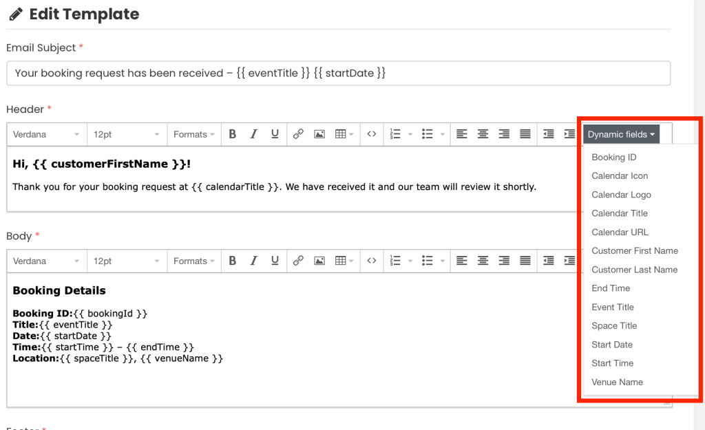 Use Dynamic Fields in Booking Emails
