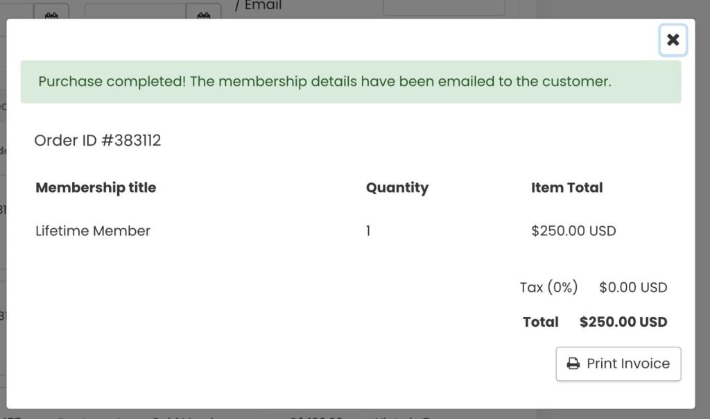 click Print Invoice to generate a printable invoice