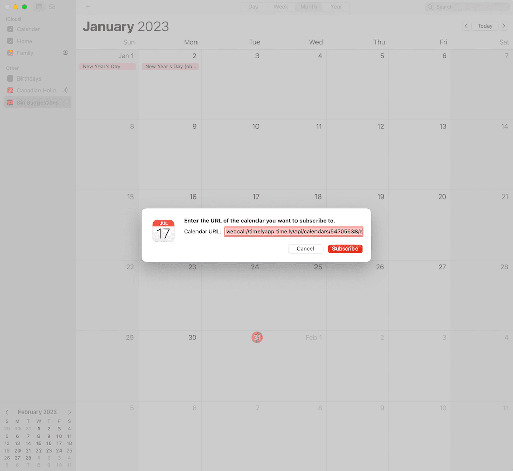print screen of pop-up message to export events to Apple Calendar 