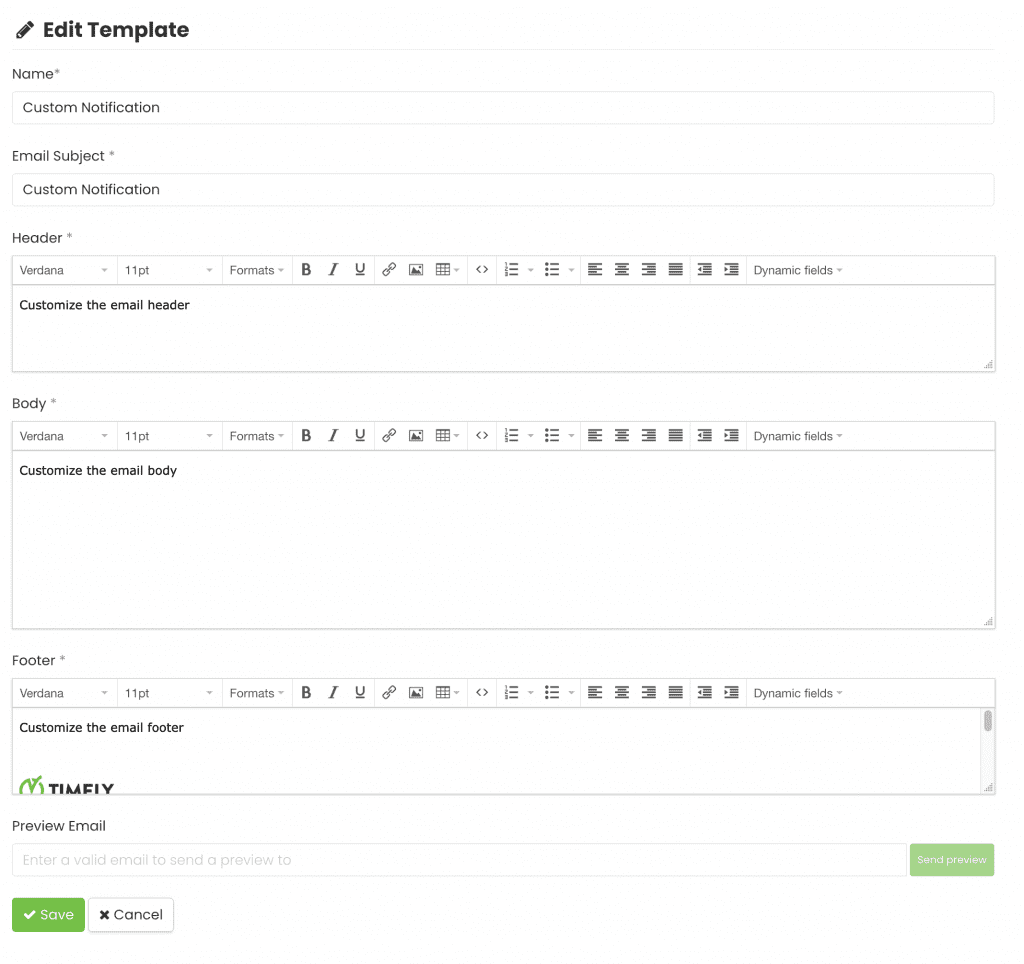 print screen of edit template tab