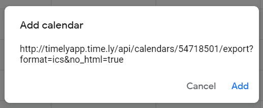 print screen of popup message to add events to Google Calendar