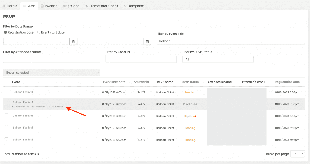 print screen of Timely RSVP and time slot booking request accept or reject process